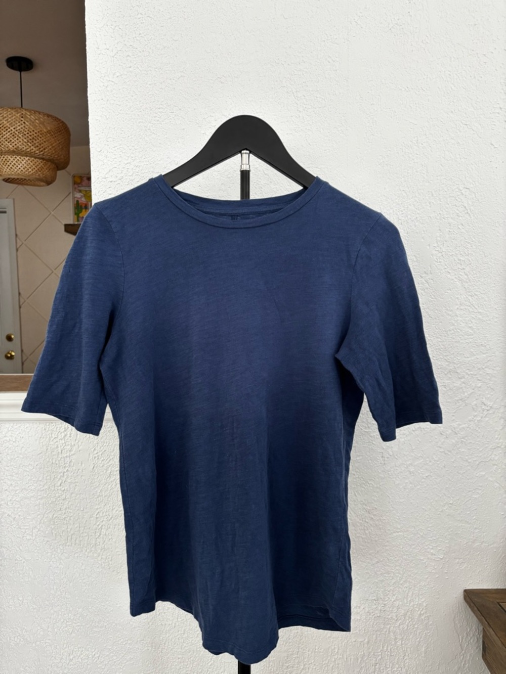 Eileen Fisher navy blue organic cotton slub elbow sleeve tee size xxs